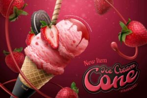 Strawberry Ice Cream Cone Ads With Chocolate