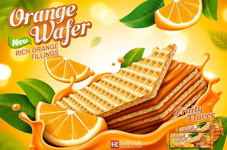 Advertising orange juice and tasty ice cream realistic design free download