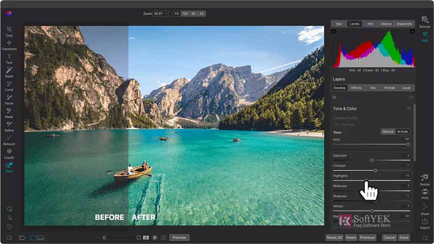 You can use ON1 raw photo editing software